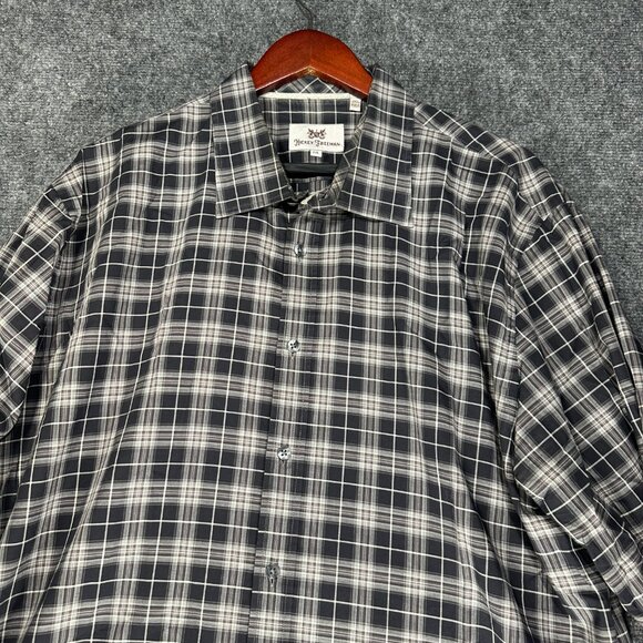 Hickey Freeman Shirt Mens XXL  Gray Cotton Plaid Button Up Long Sleeve - Picture 4 of 7